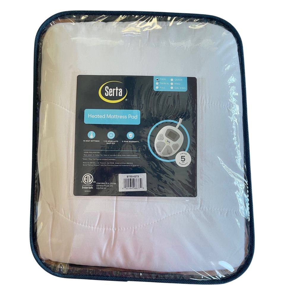 Serta Heated Mattress Pad Twin White 10 Heat Settings Auto Shut Off ST55-0272NEW